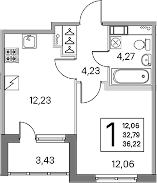 1-комнатная квартира 32.79 м², 4/5 эт., ЖК «ЮгТаун. Олимпийские кварталы»